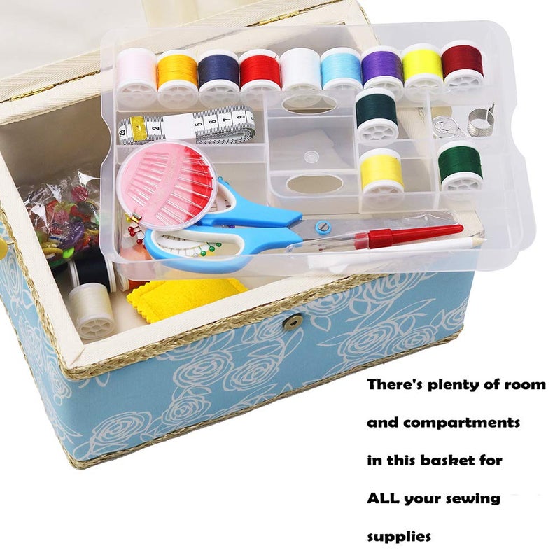 D&D Large Sewing Box with Kit Accessories Sewing Basket Organizer with Supplies DIY Sewing Kits for Adults, Blue - Image 3